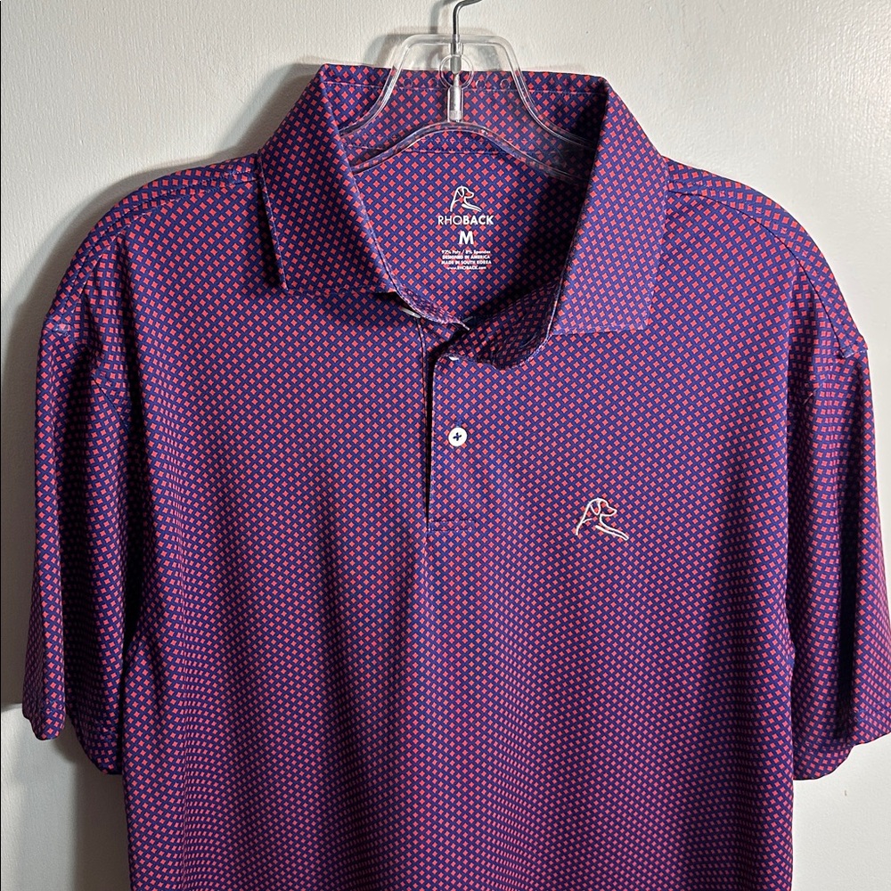 Rhoback Red and Blue Diamond Patterned Polo Men’s - Size Medium